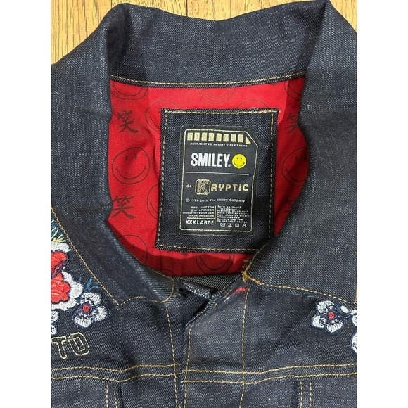 deKryptic Smiley Painted Dark Denim Jean Jacket Graphic Print Men’s Size 3XL - Picture 6 of 14